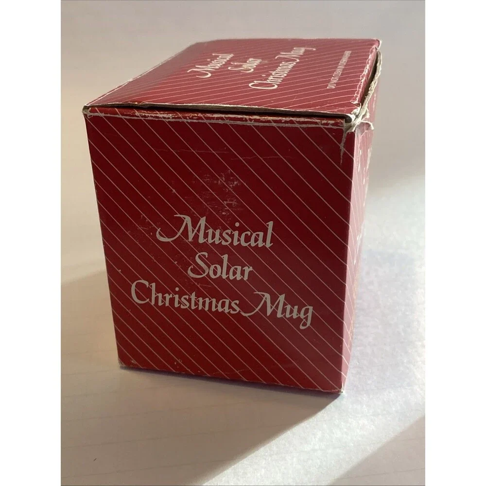 Vintage Christmas Solar Activated Coffee Cup Mug Musical Large Bell Graphic Box